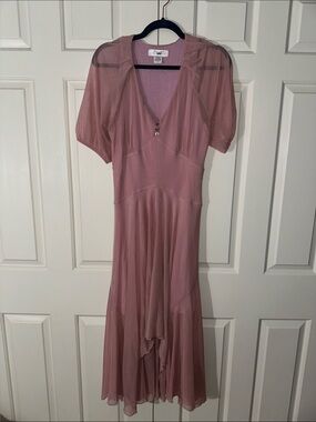 Sheer Dusty Rose Maxi Dress with Feminine V-Neck